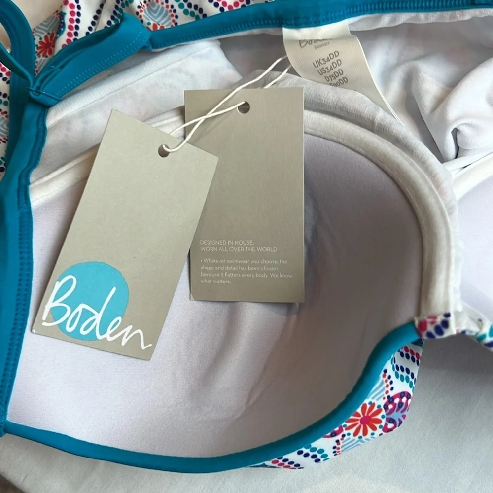 NWT’S glorious British style tankini top aqua,red and navy blue size 34DD